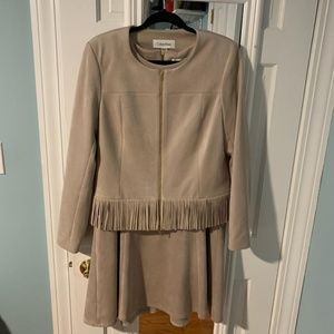 Calvin Klein Vegan Suede Fringed Suit Jacket and Dress, size 12, EUC